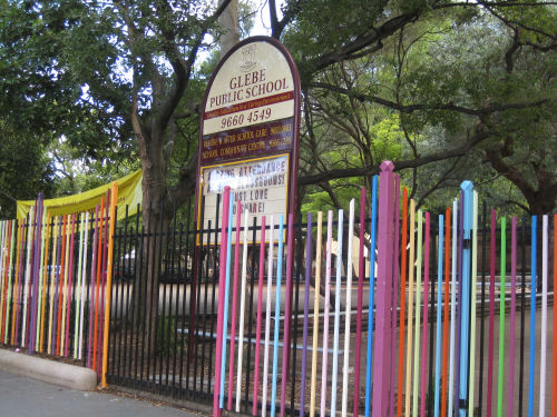 New developments in Glebe include public art such as this spectacular fence at Glebe Public School, designed by Nuha Saad