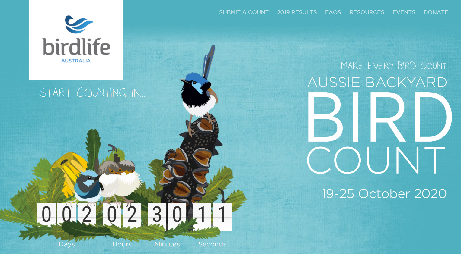 Screenshot of Birdlife Australia's webpage for the Spring Bird Count 2020